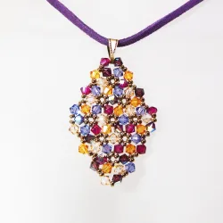 Pendant 45cm - Malvina Rhombus M-Purple Suedine - Pendant 45cm - Laiton bronze